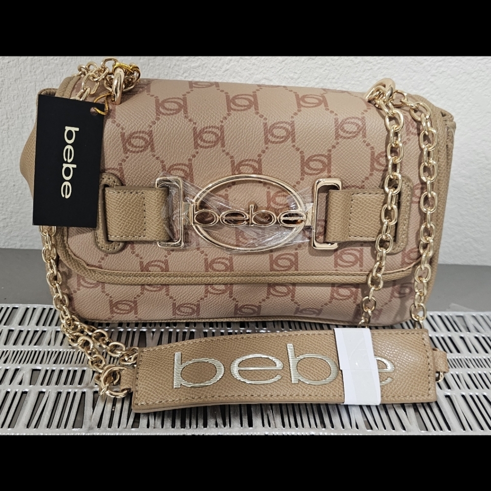 Bebe Beige and Gold Crossbody Bag